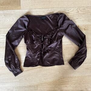 Majorelle Waldorf Top in Chocolate Brown Tie Front Small NWT Long Sleeve